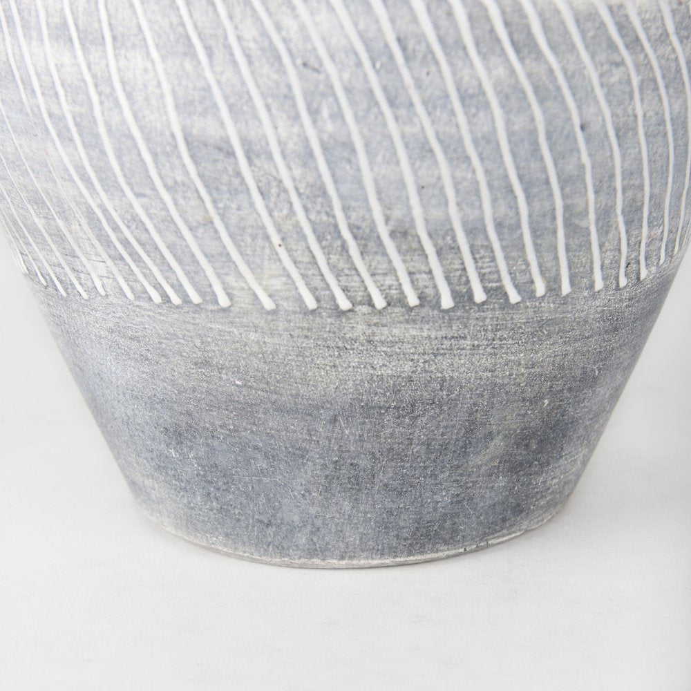 10" Gray And White Ombre Ceramic Round Table Vase