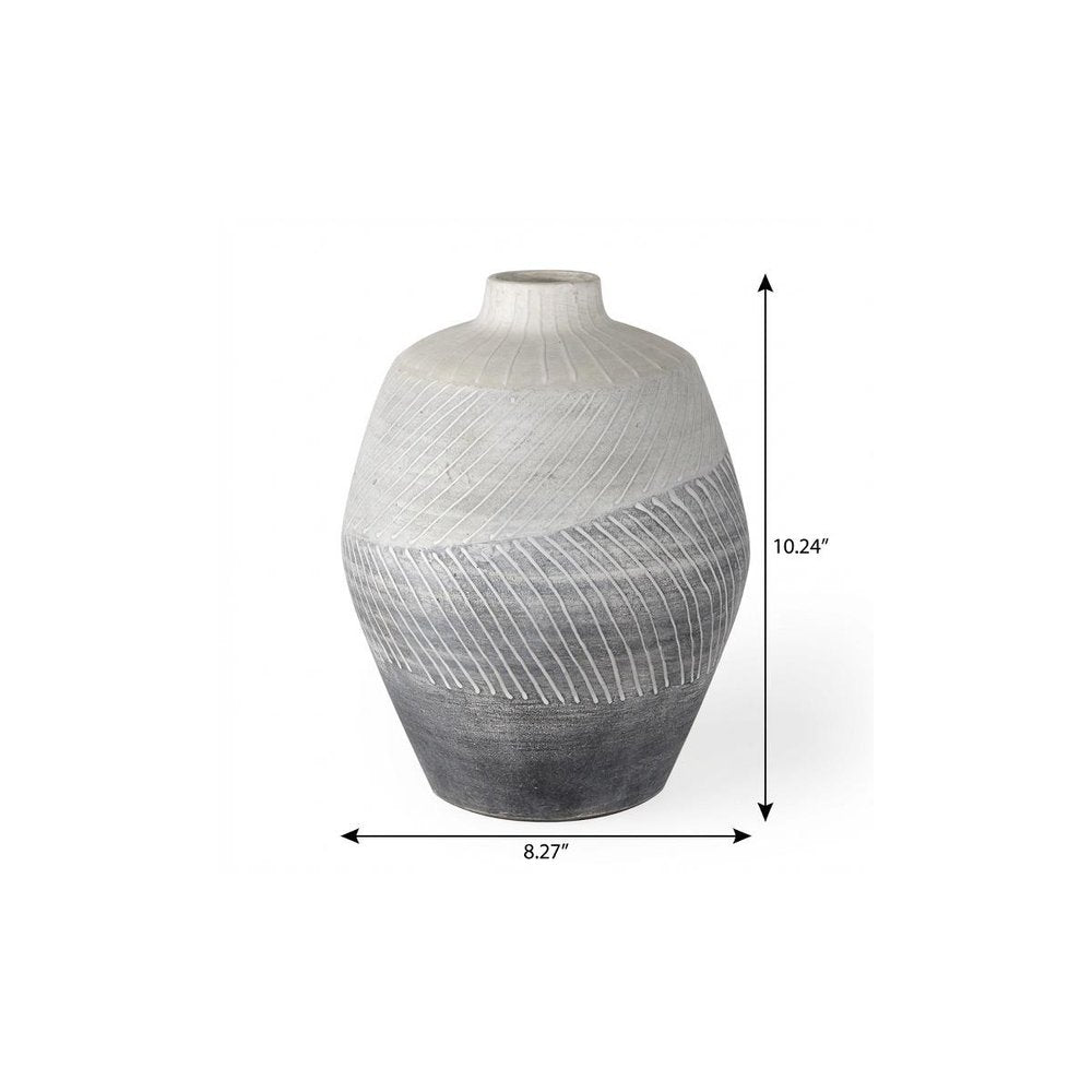 10" Gray And White Ombre Ceramic Round Table Vase