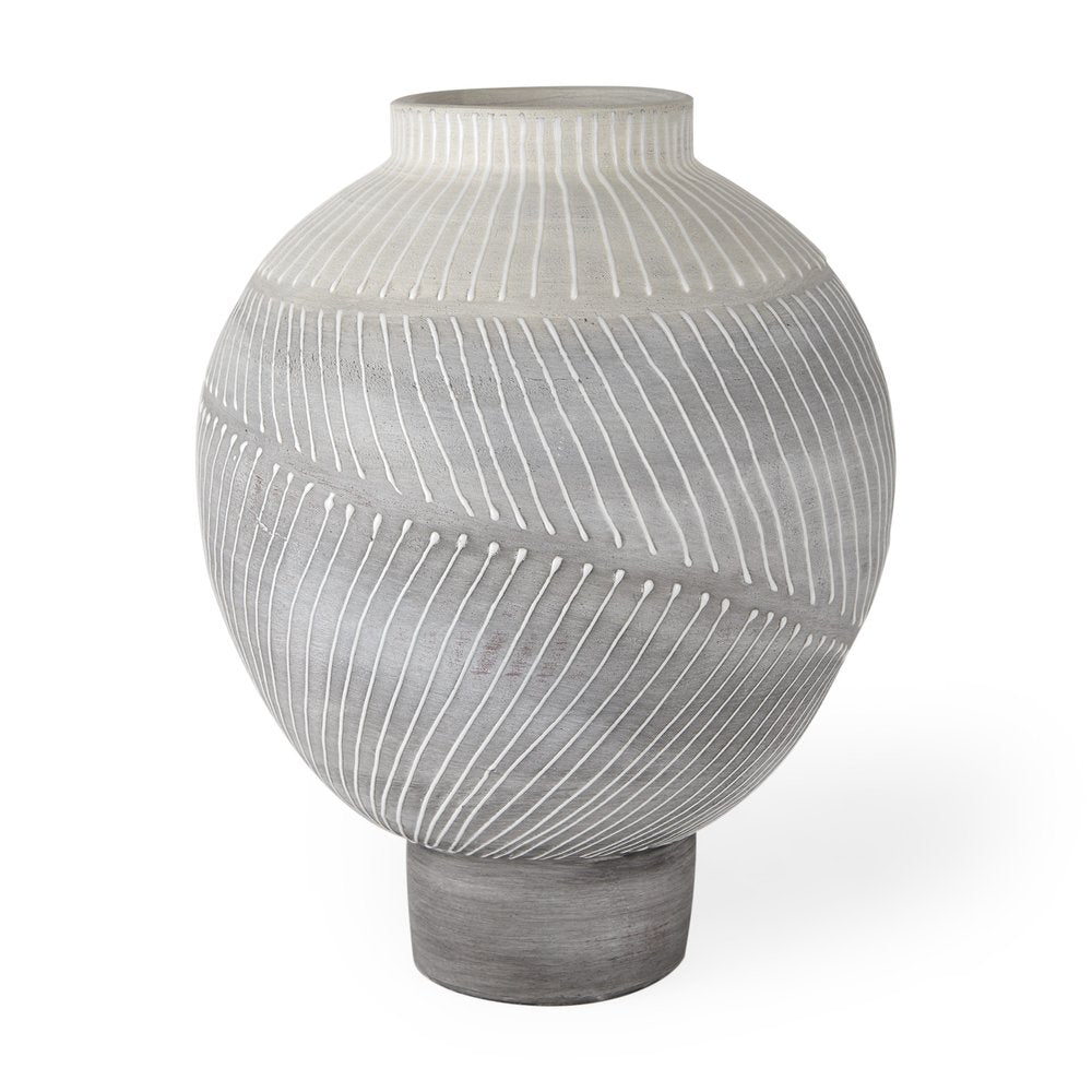 13" Gray And White Ombre Ceramic Round Table Vase