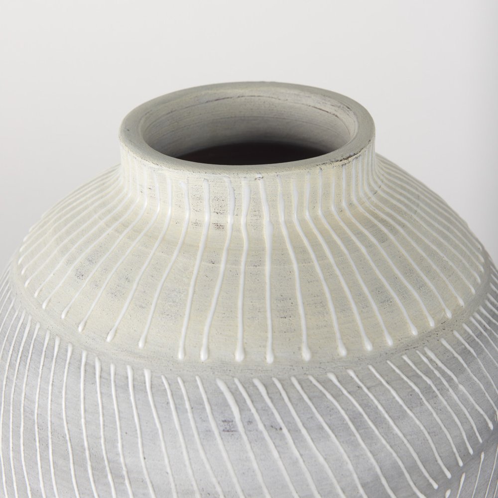 13" Gray And White Ombre Ceramic Round Table Vase