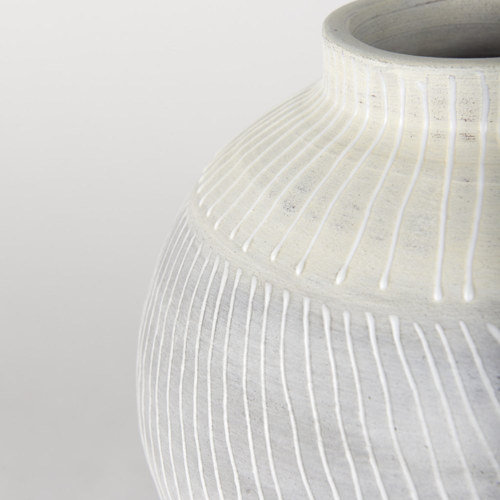 13" Gray And White Ombre Ceramic Round Table Vase