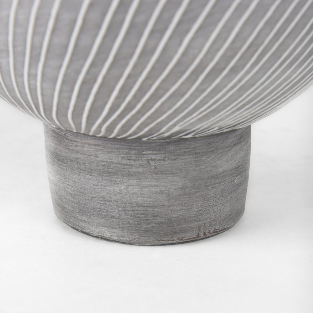 13" Gray And White Ombre Ceramic Round Table Vase