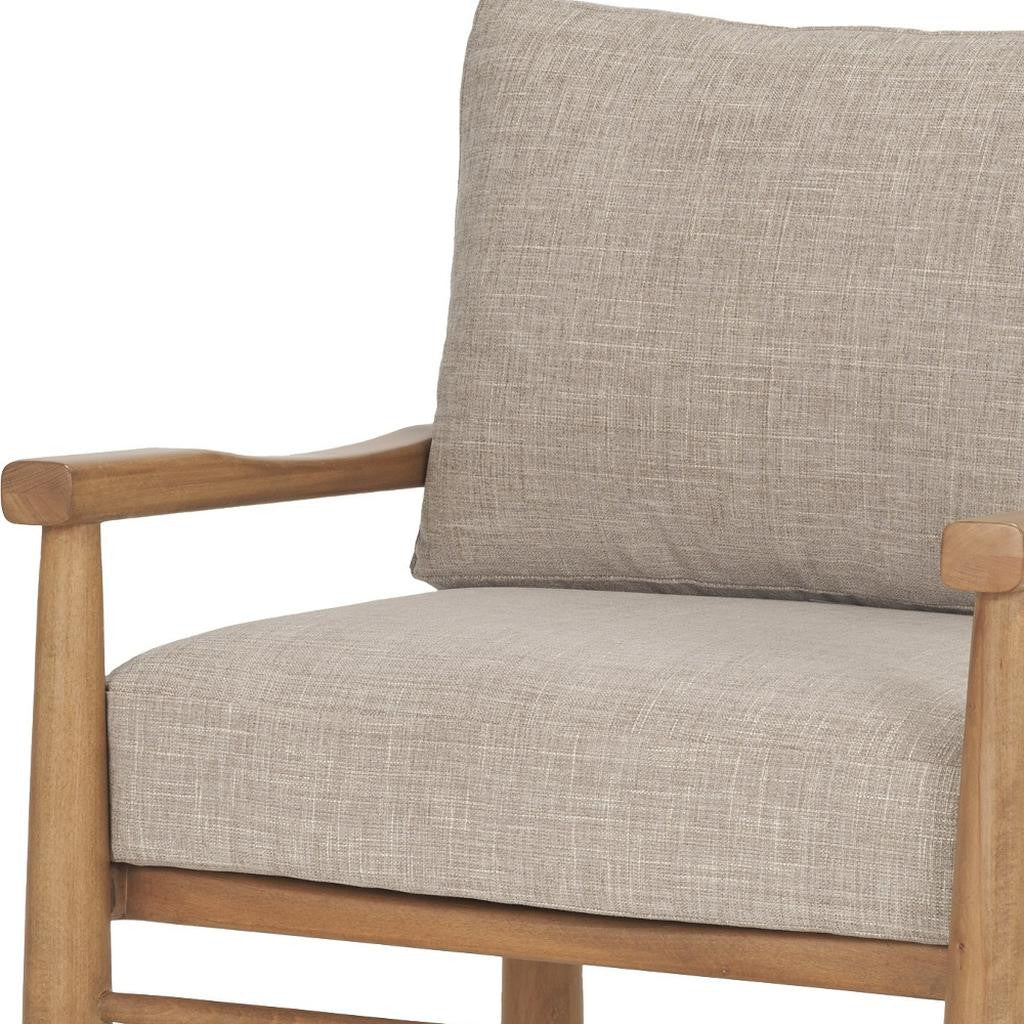 30" Gray And Light Brown Fabric And Solid Wood Lounge Chair
