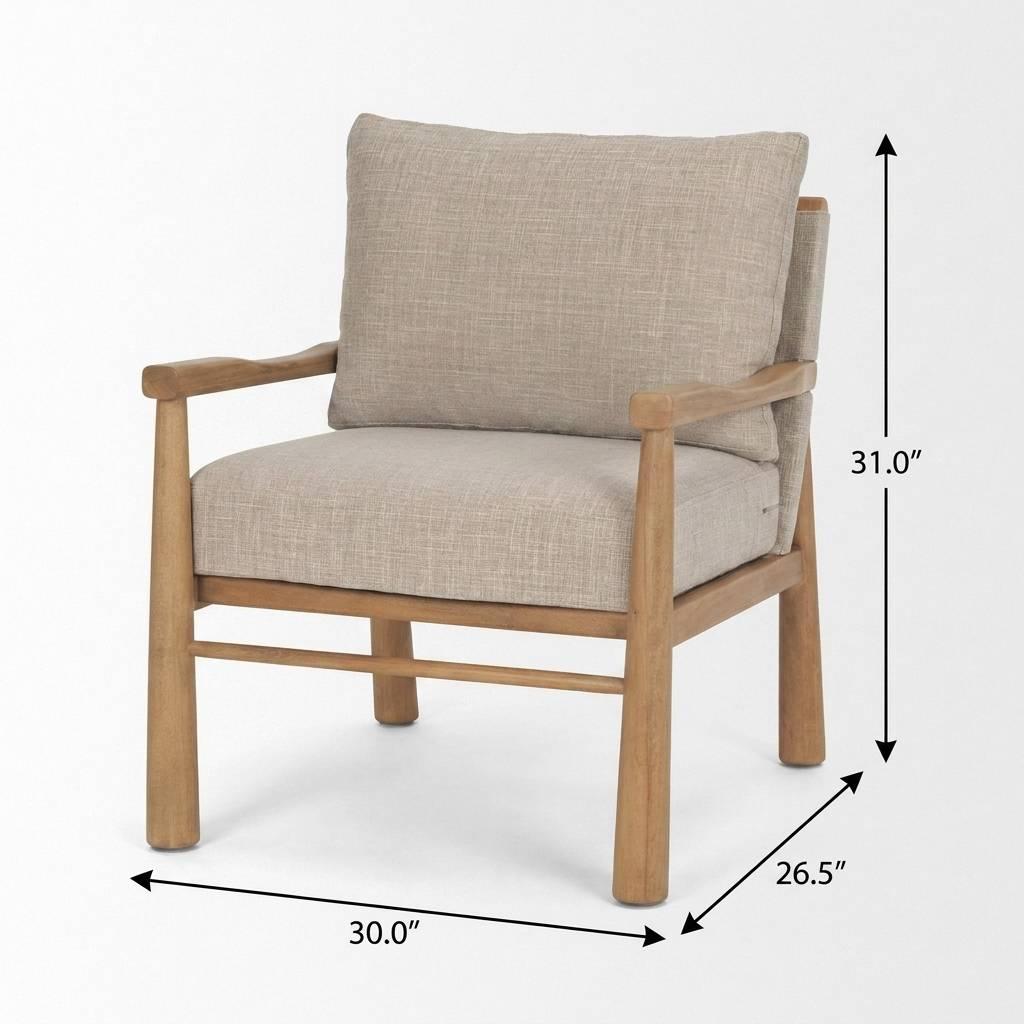 30" Gray And Light Brown Fabric And Solid Wood Lounge Chair
