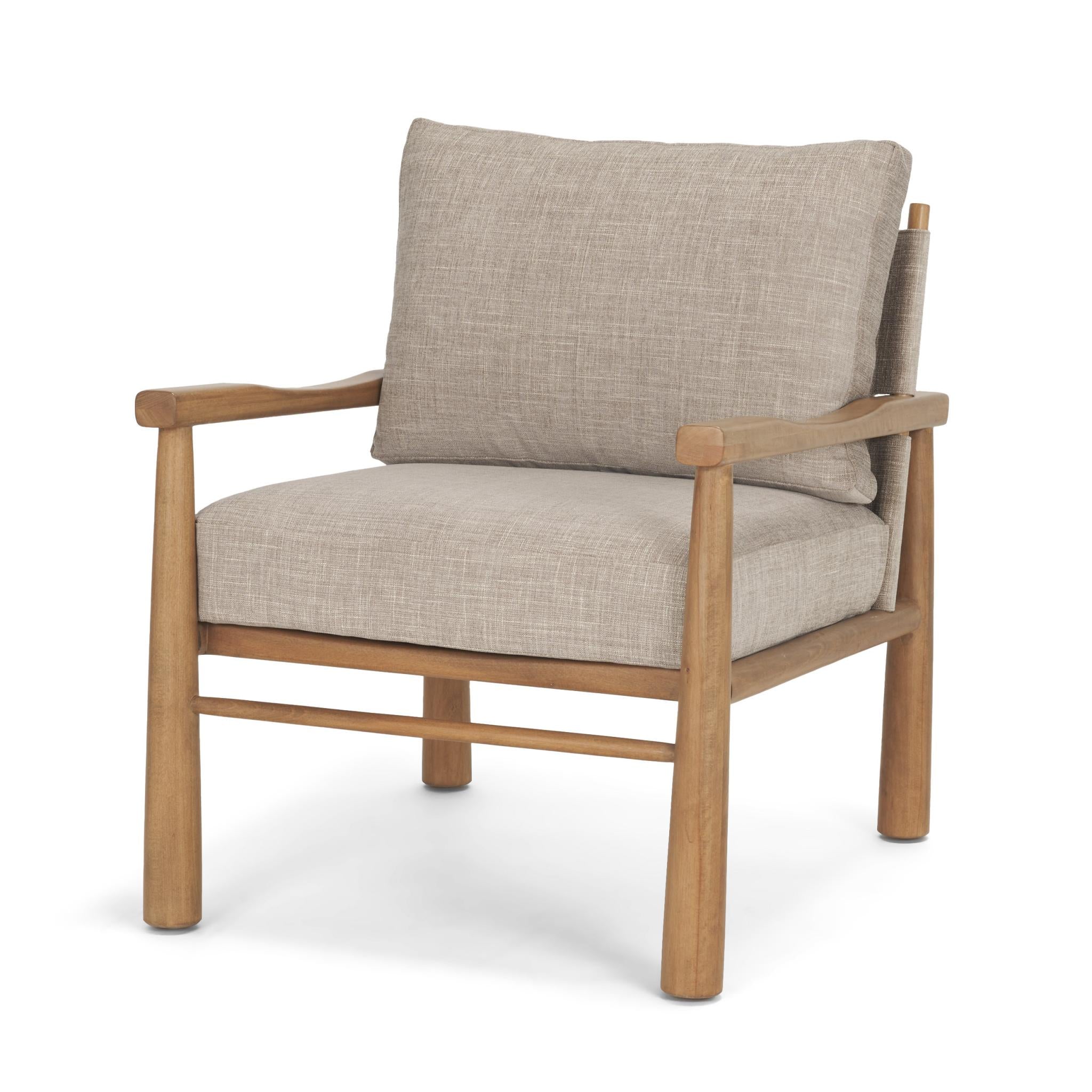 30" Gray And Light Brown Fabric And Solid Wood Lounge Chair