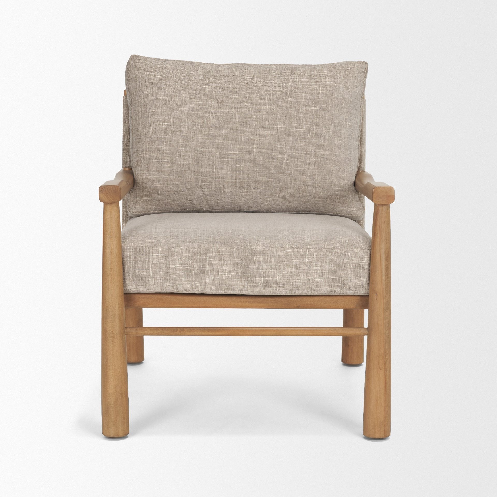 30" Gray And Light Brown Fabric And Solid Wood Lounge Chair