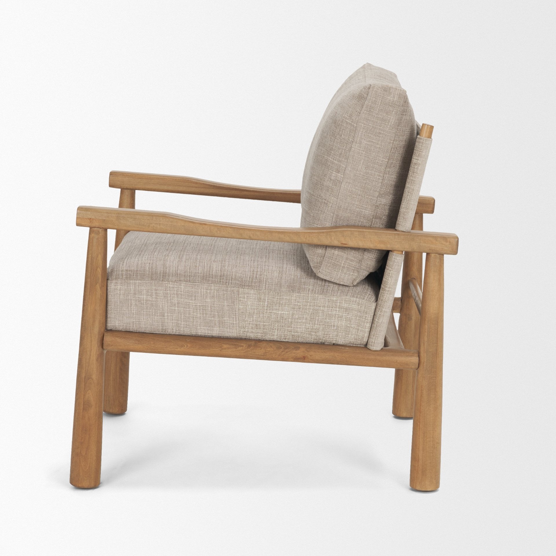 30" Gray And Light Brown Fabric And Solid Wood Lounge Chair