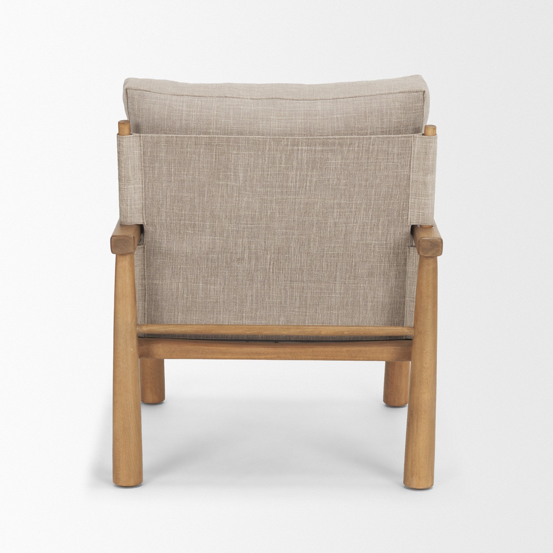 30" Gray And Light Brown Fabric And Solid Wood Lounge Chair