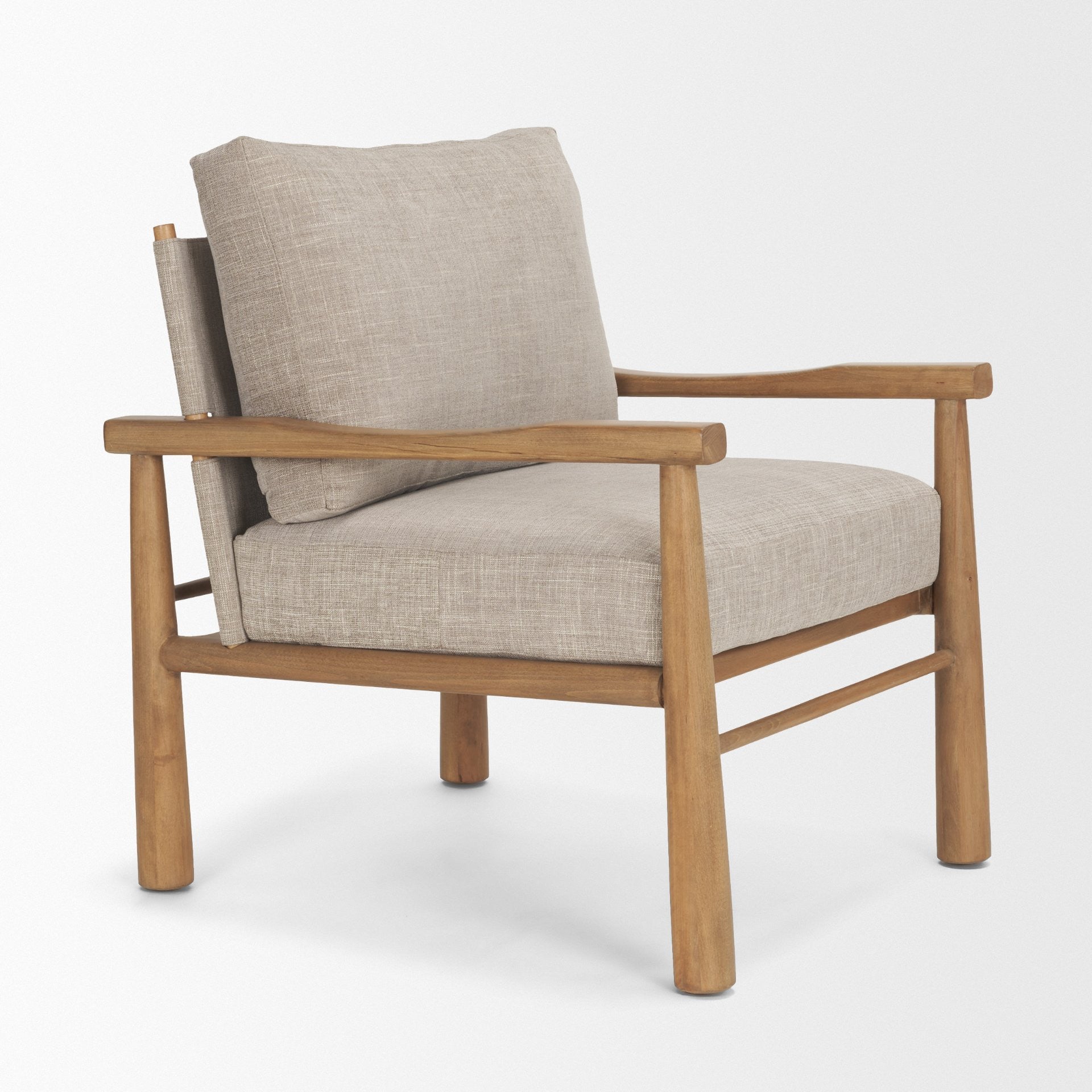 30" Gray And Light Brown Fabric And Solid Wood Lounge Chair