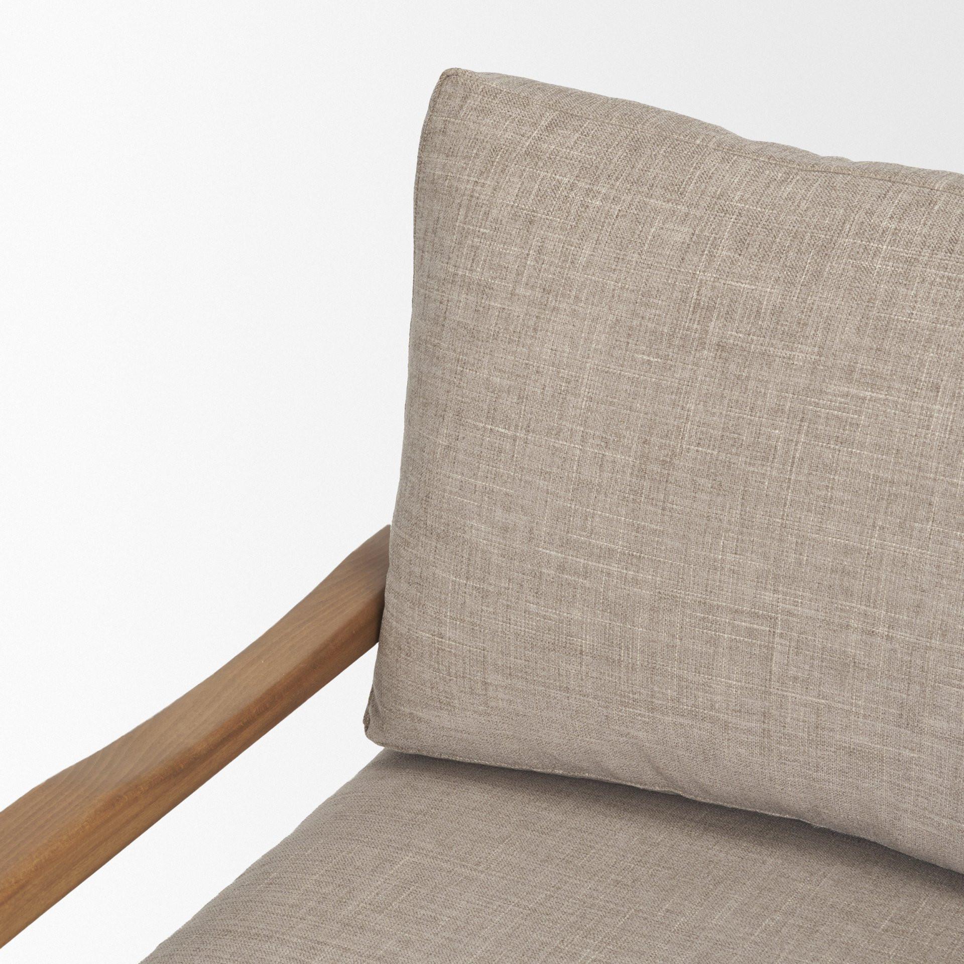 30" Gray And Light Brown Fabric And Solid Wood Lounge Chair