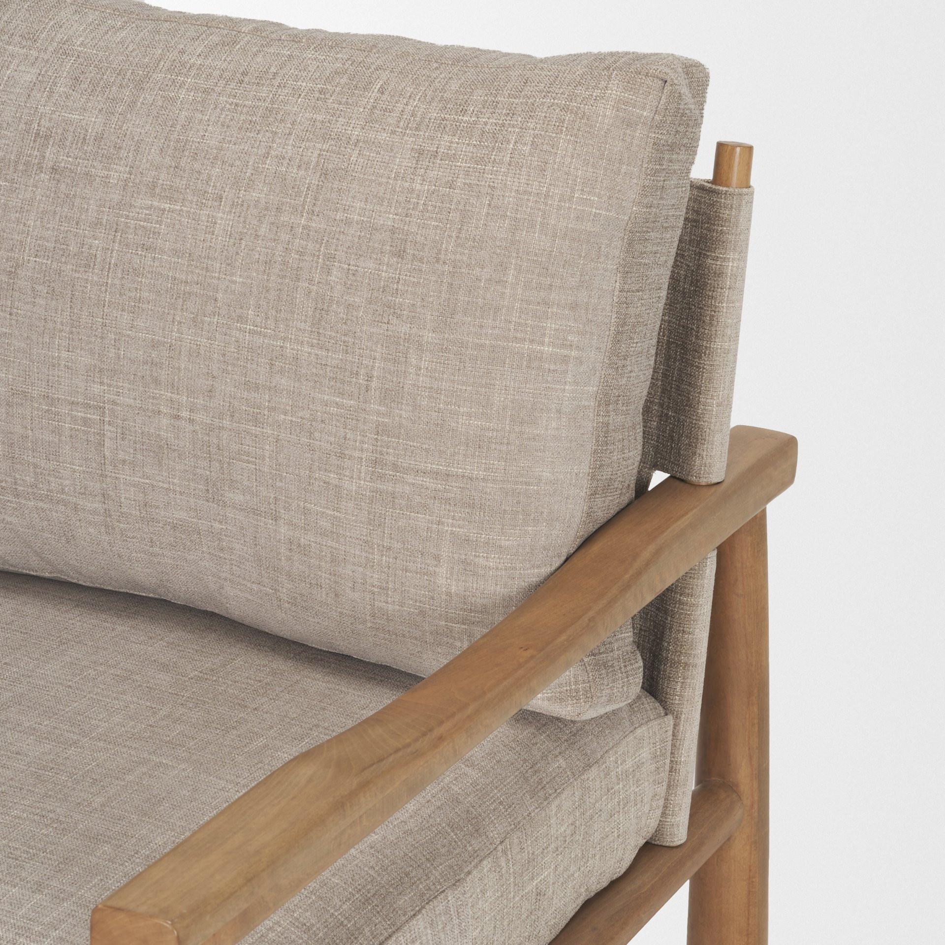 30" Gray And Light Brown Fabric And Solid Wood Lounge Chair