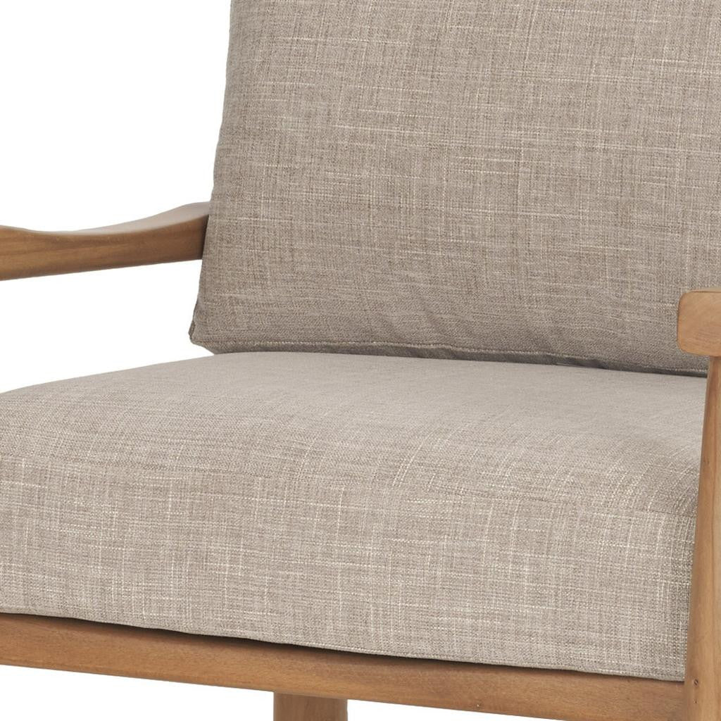 30" Gray And Light Brown Fabric And Solid Wood Lounge Chair