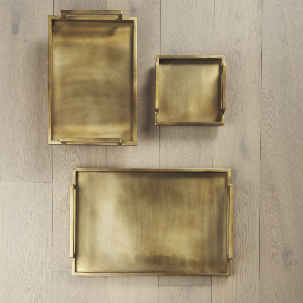 12" Gold Aluminum Hand Finished Serving Tray With Handles