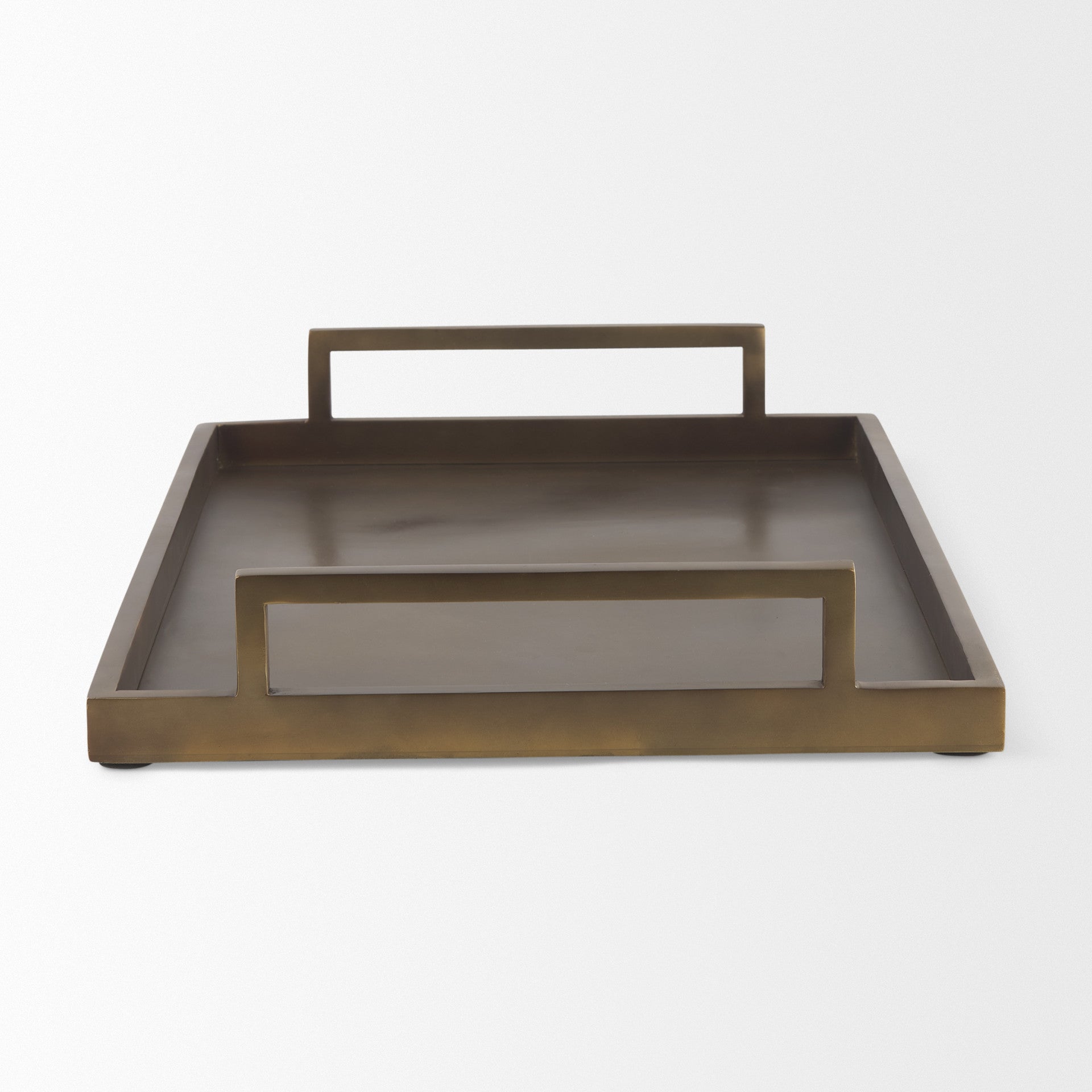 15" Gold Aluminum Hand Finished Vanity Tray With Handles