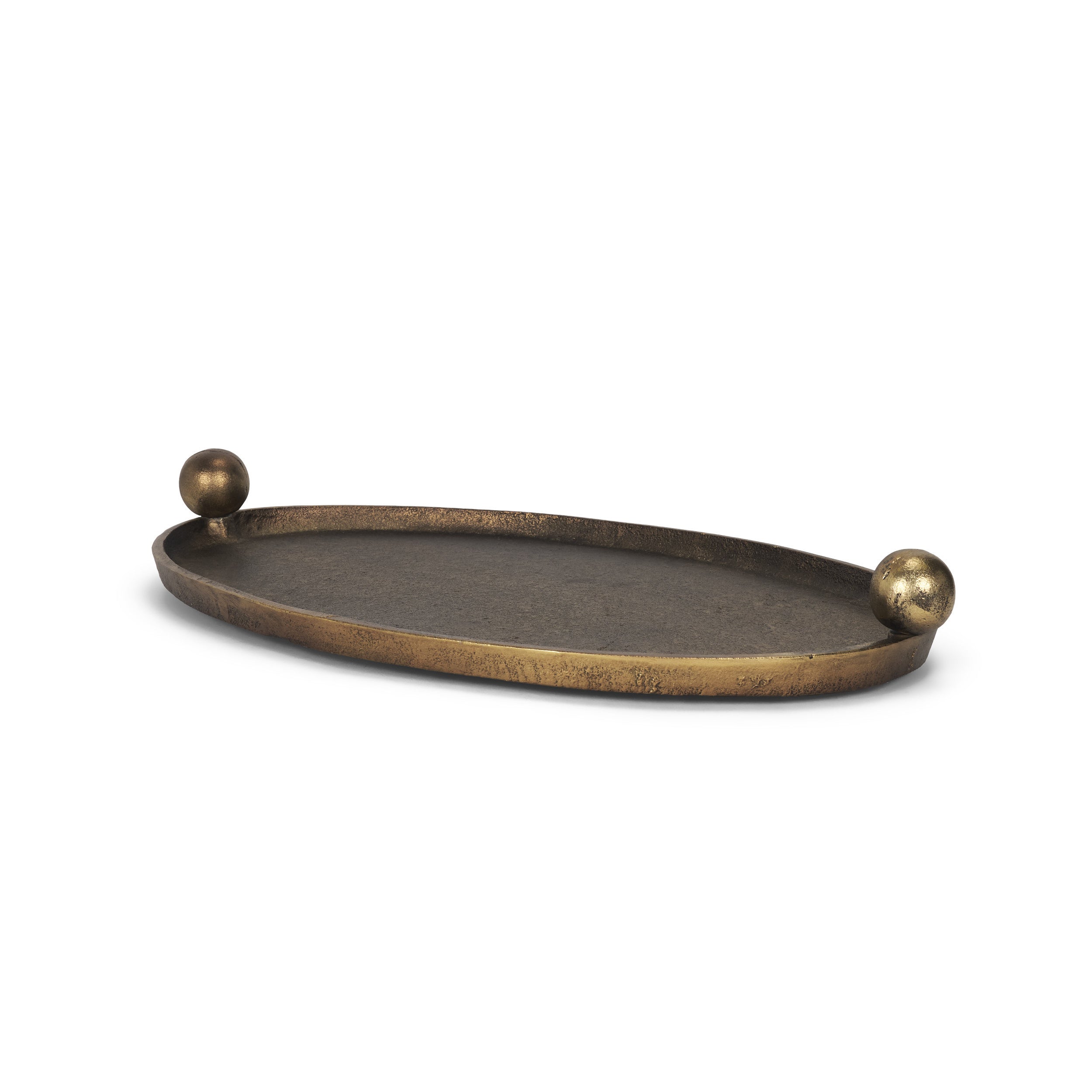 16" Antiqued Gold Aluminum Handmade Oval Vanity Tray With Handles