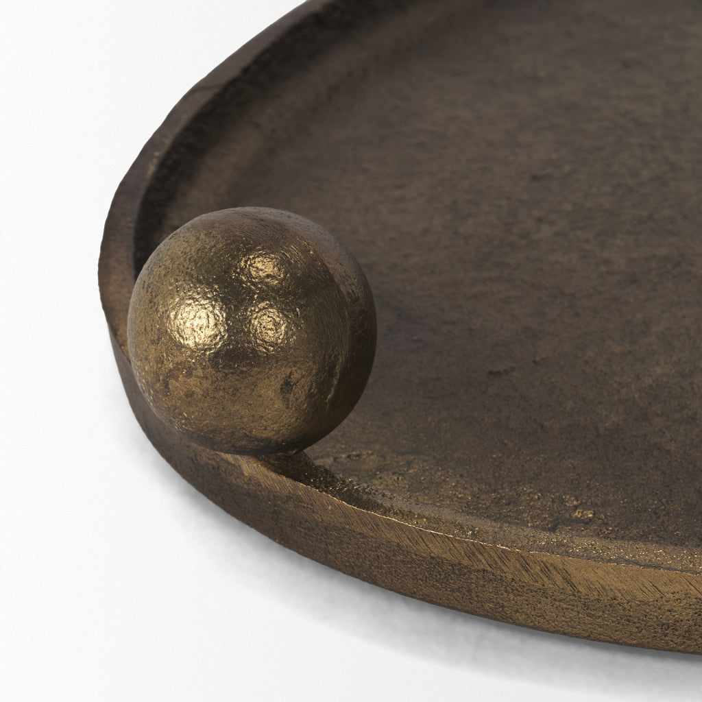 16" Antiqued Gold Aluminum Handmade Oval Vanity Tray With Handles