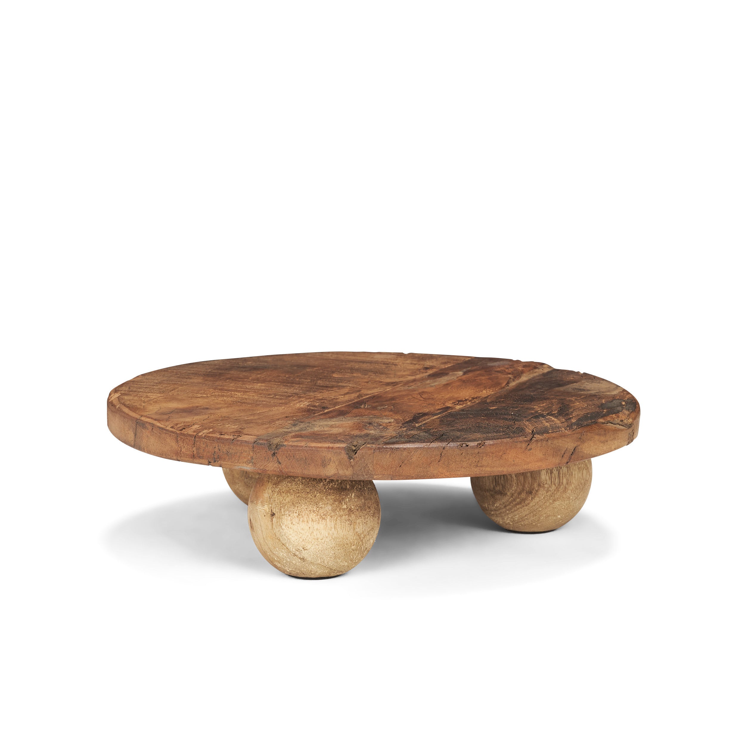 12" Brown Reclaimed Wood Hand Finished Round Riser Tray