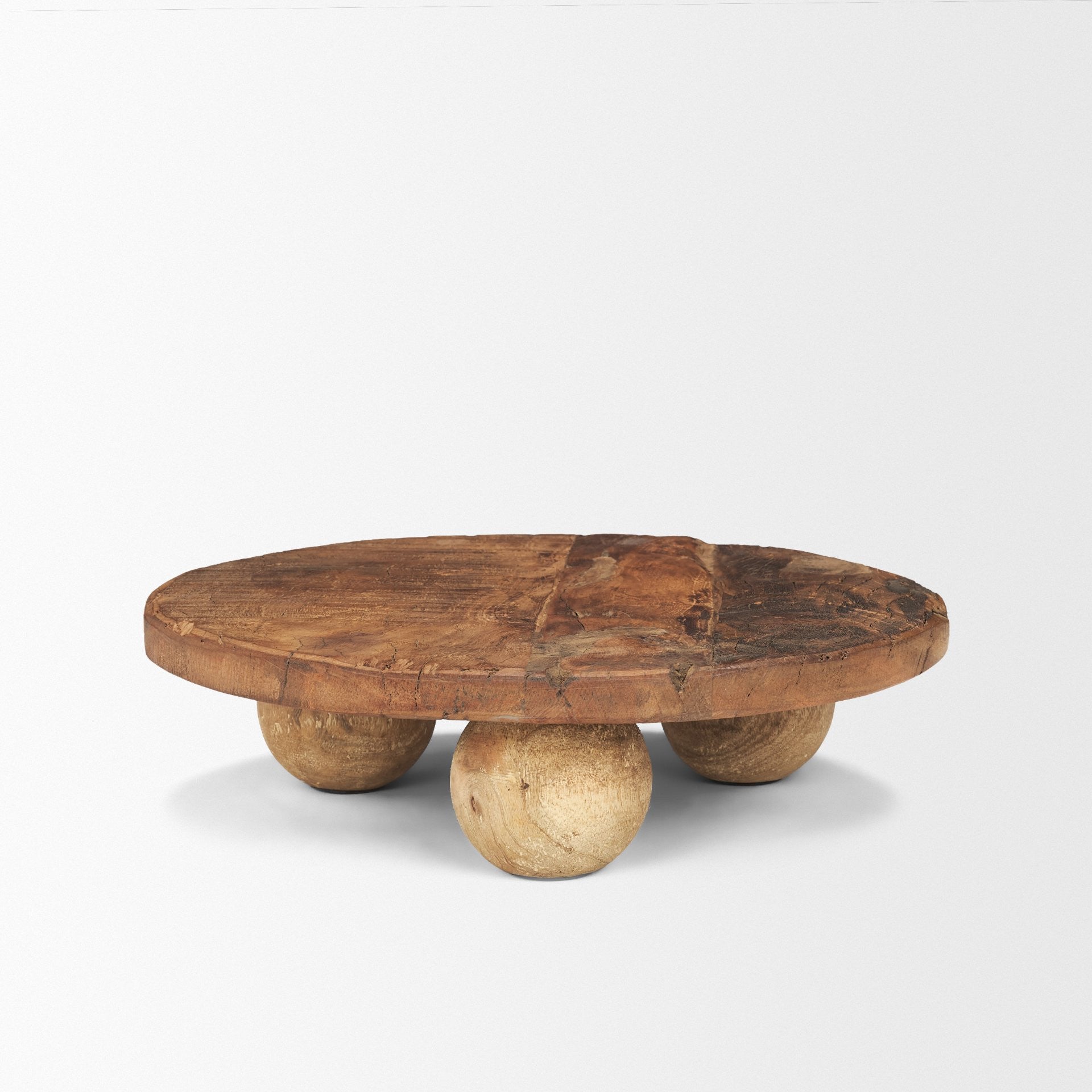 12" Brown Reclaimed Wood Hand Finished Round Riser Tray