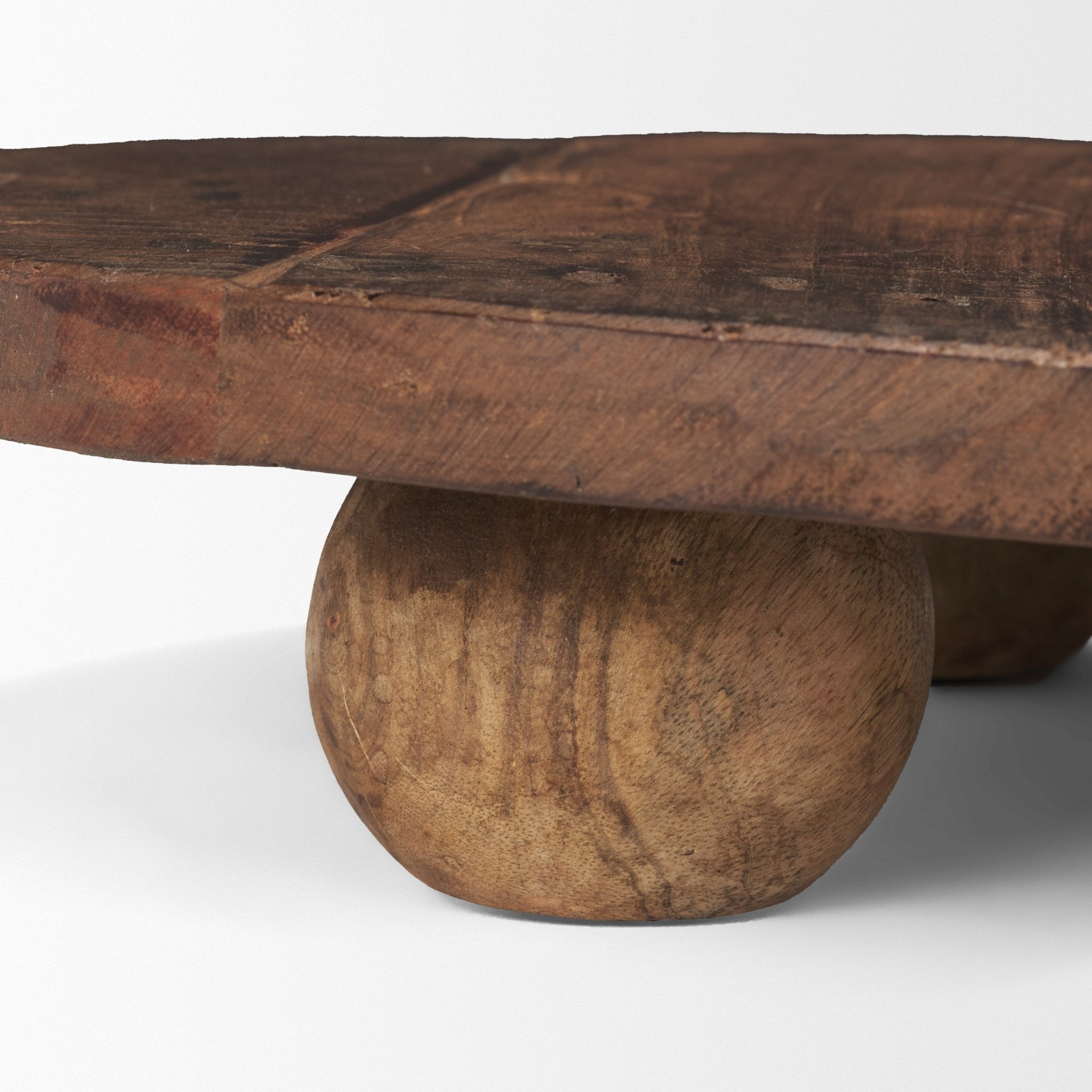 14" Brown Reclaimed Wood Hand Finished Round Riser Tray
