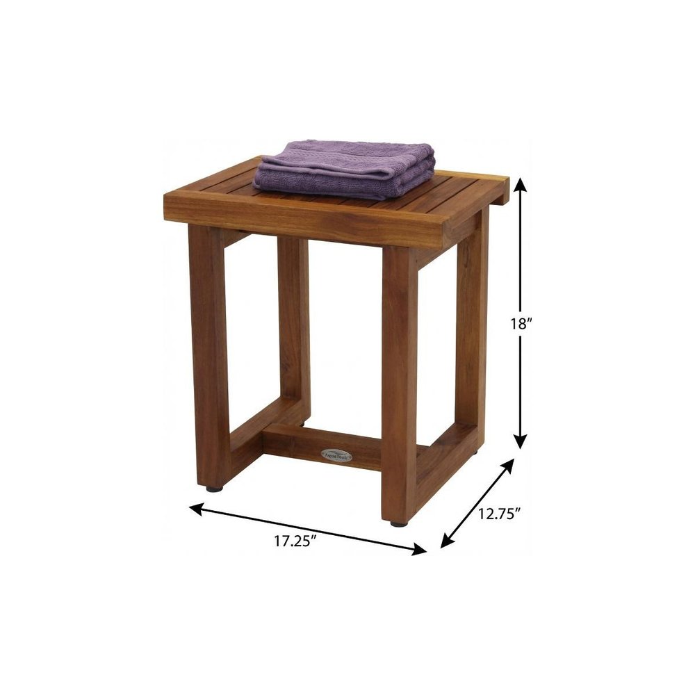 18" X 17" Brown Teak Rectangular Shower Bench