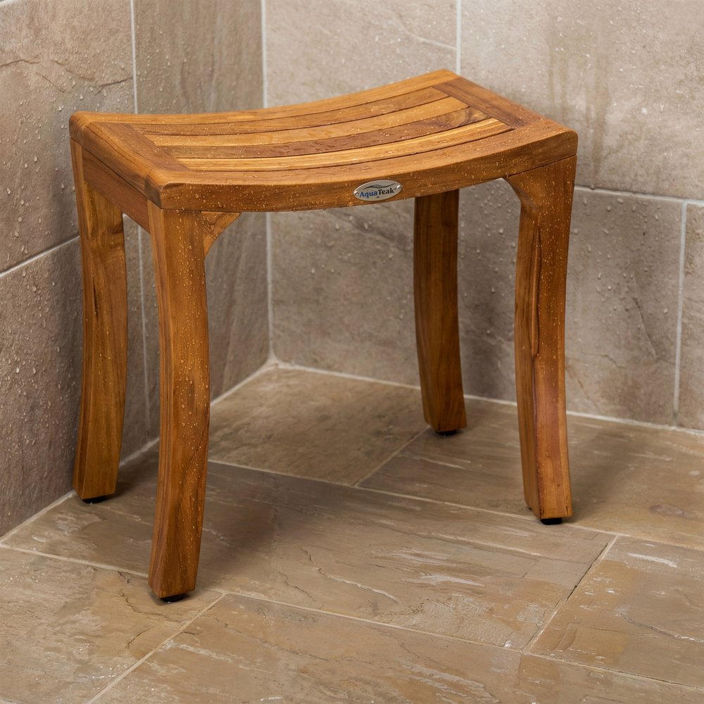 18" X 18" Brown Teak Rectangular Shower Bench