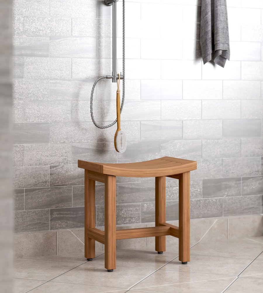 18" X 18" Brown Teak Rectangular Shower Bench