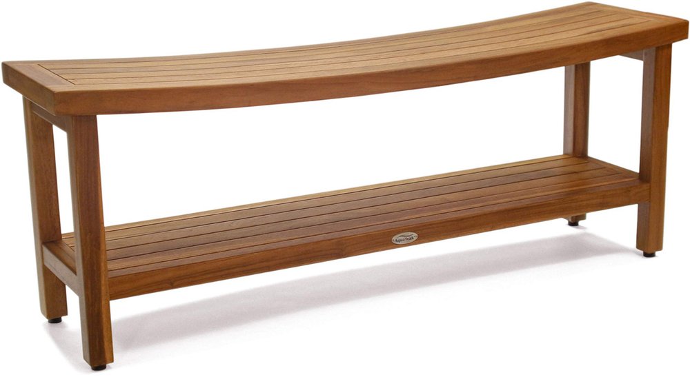 18" X 48" Brown Teak Rectangular Shower Bench With Shelf