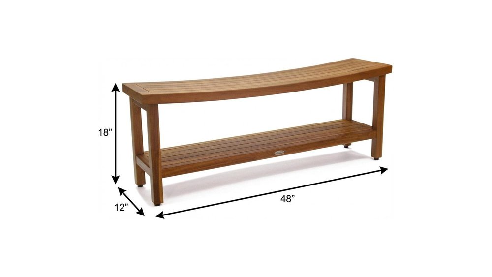 18" X 48" Brown Teak Rectangular Shower Bench With Shelf