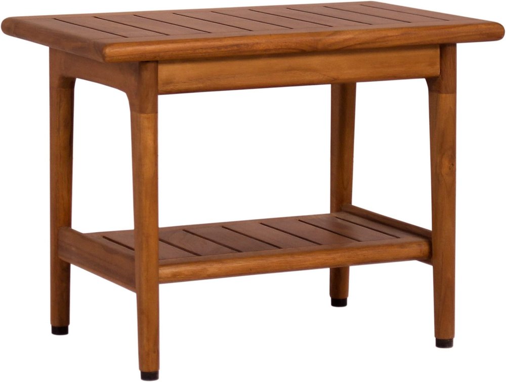 18" X 24" Brown Teak Rectangular Shower Bench With Shelf