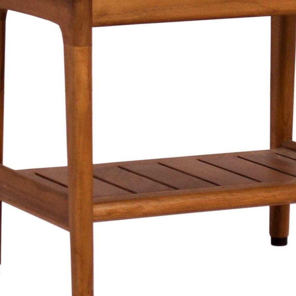 18" X 24" Brown Teak Rectangular Shower Bench With Shelf