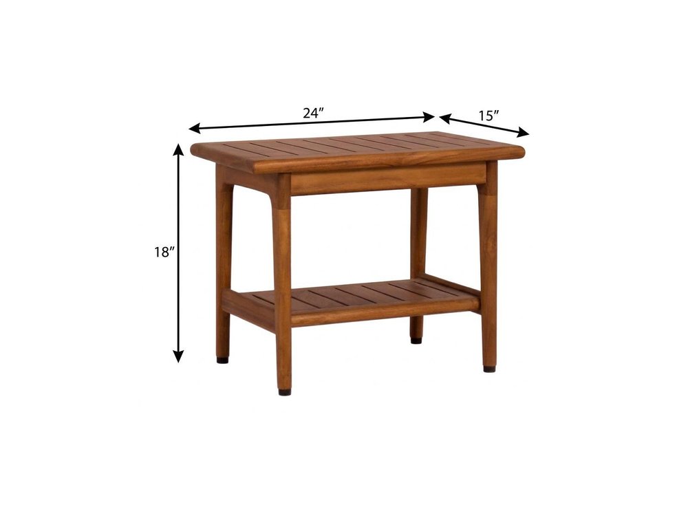 18" X 24" Brown Teak Rectangular Shower Bench With Shelf