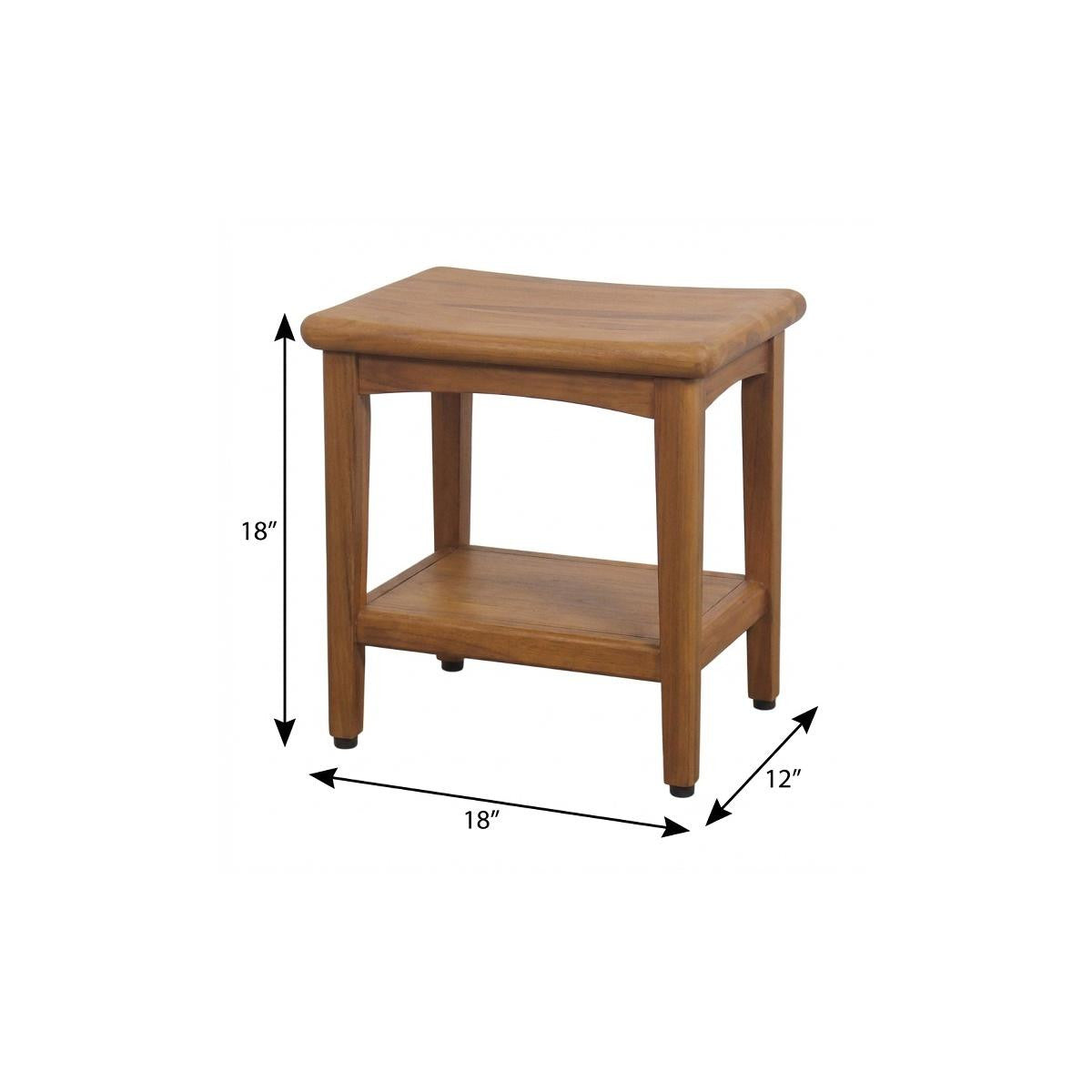 18" X 18" Brown Teak Rectangular Shower Bench With Shelf