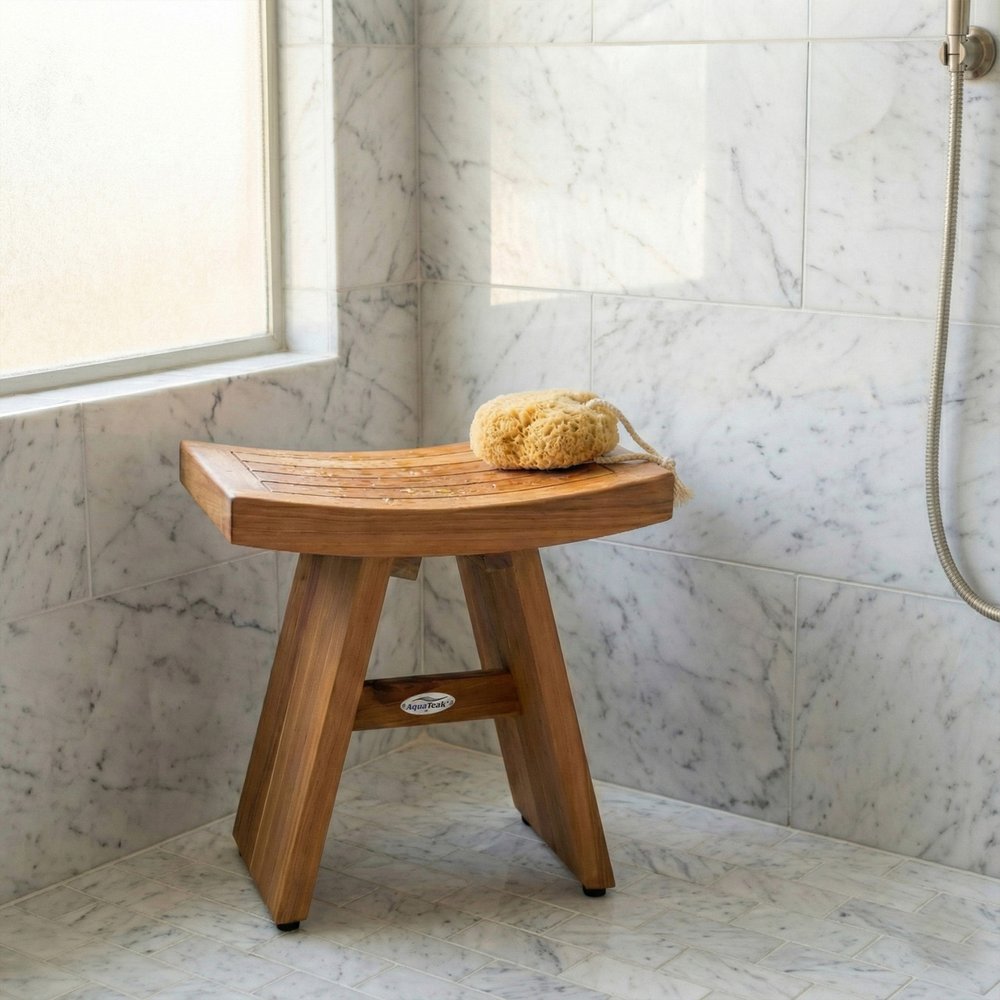 18" X 18" Brown Teak Rectangular Shower Bench