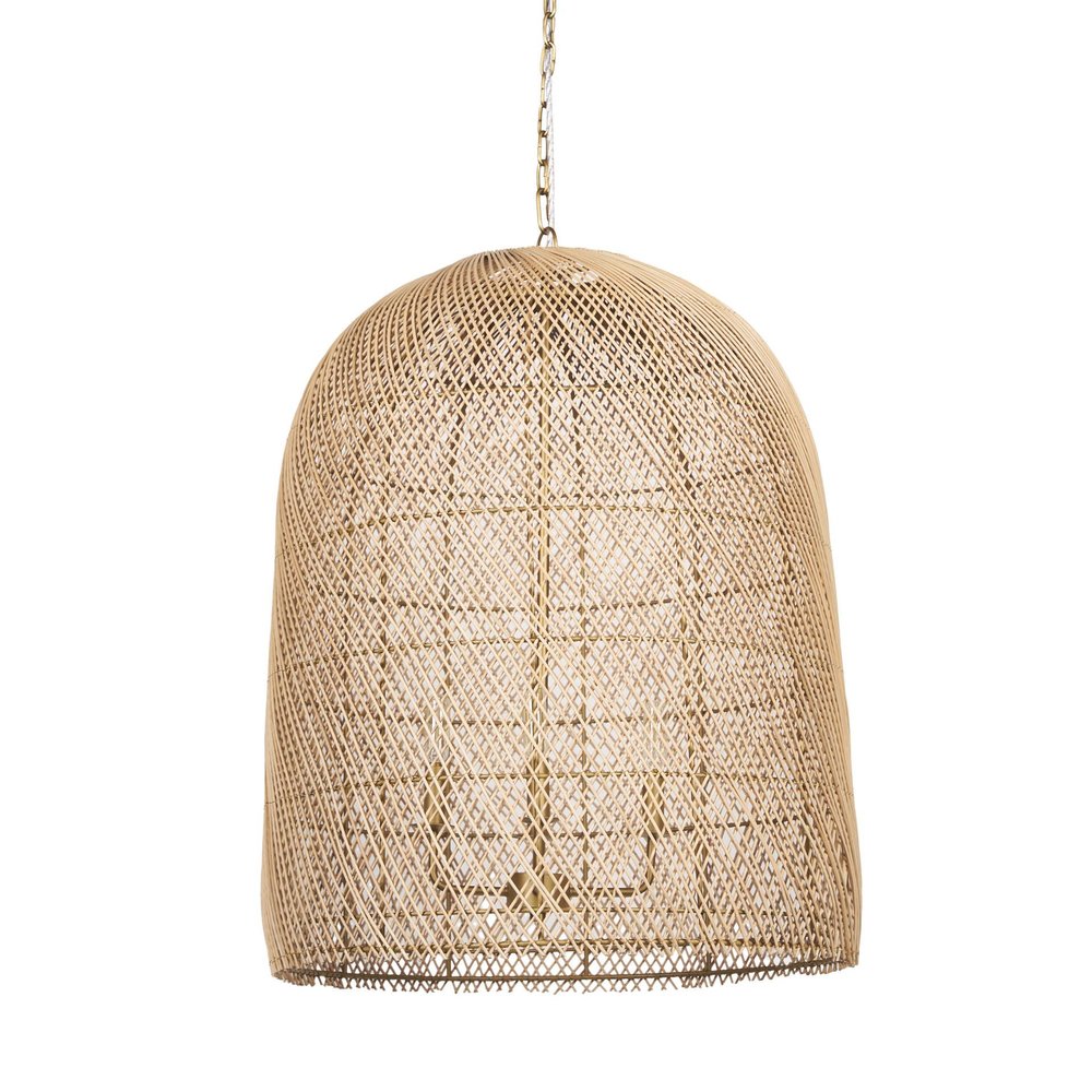 Gold Four Light Rattan Dimmable Chandelier With Gold Shades