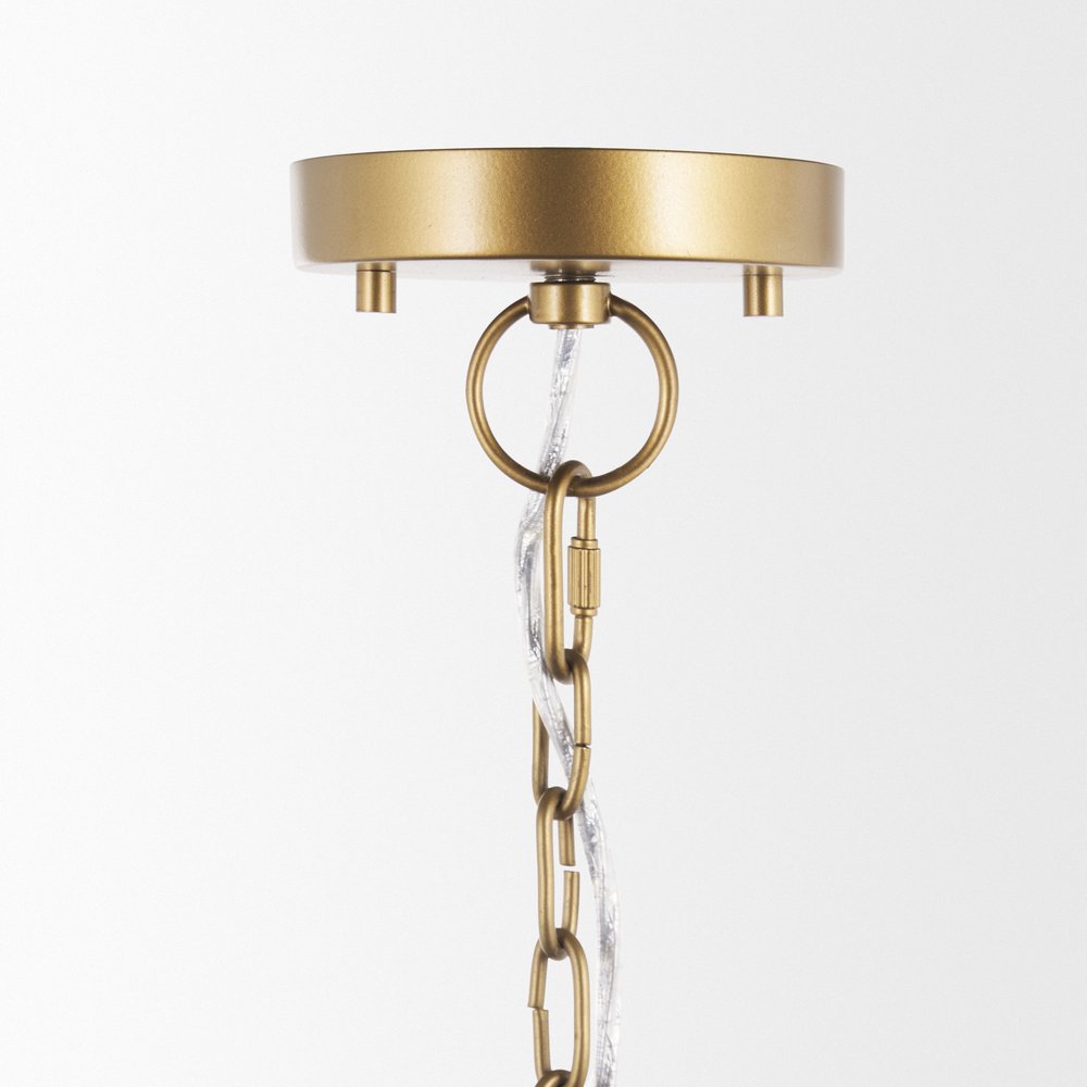 Gold Four Light Rattan Dimmable Chandelier With Gold Shades
