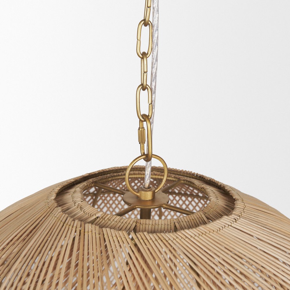 Gold Four Light Rattan Dimmable Chandelier With Gold Shades