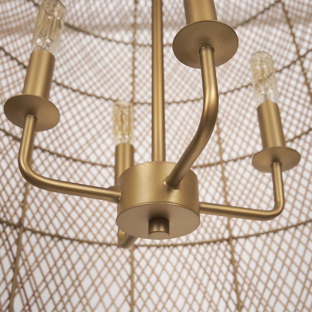 Gold Four Light Rattan Dimmable Chandelier With Gold Shades