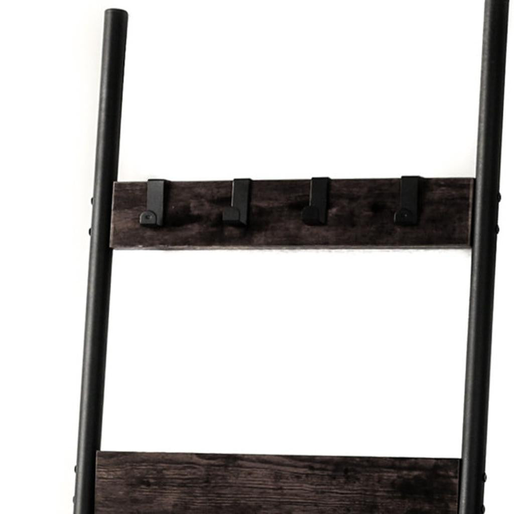 63" Black Metal Blanket Ladder With Magazine Storage