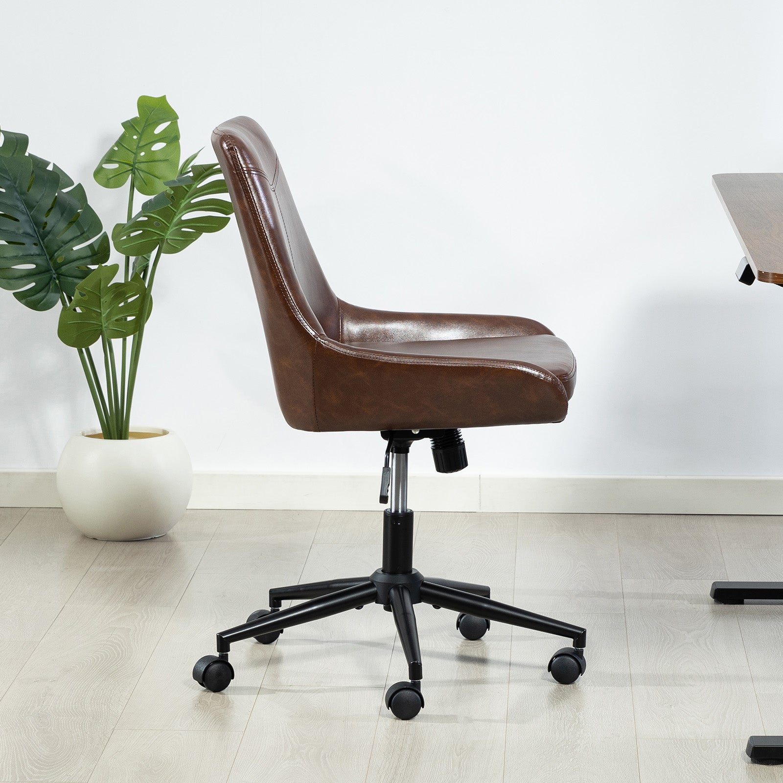 Dark Brown and Black Adjustable Height Swivel Rolling Office Chair
