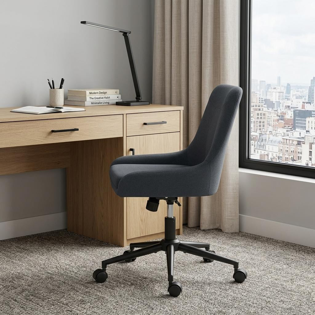 Dark Gray And Black Adjustable Height Swivel Rolling Office Chair