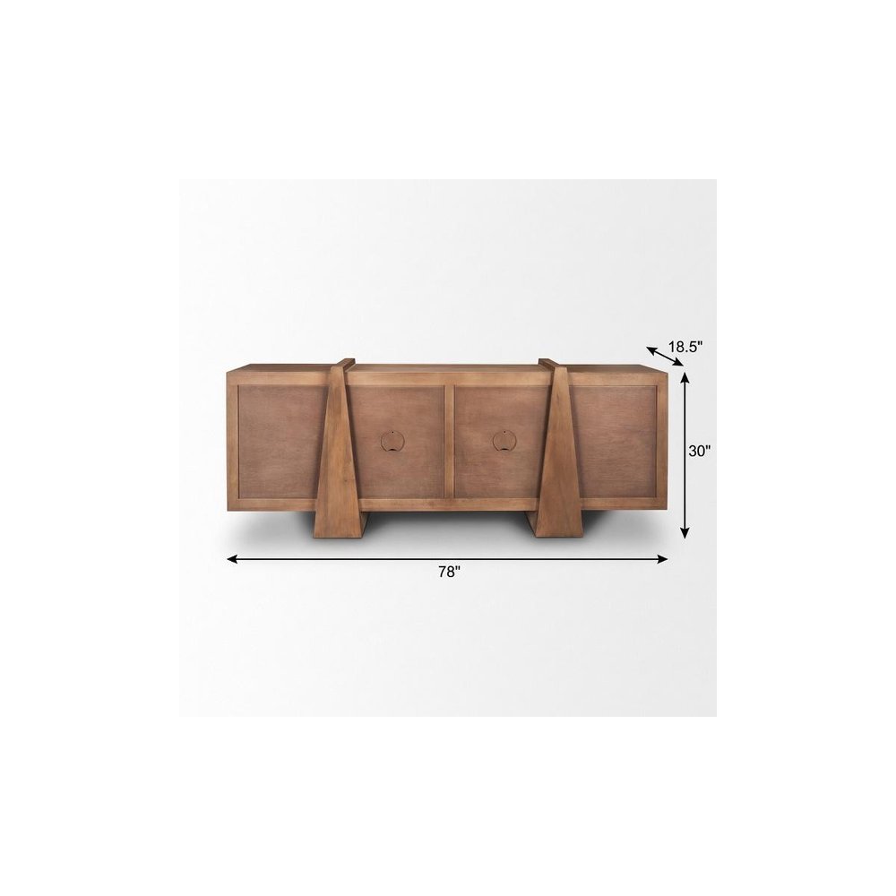 78" Brown Solid Wood Sideboard With Four Doors