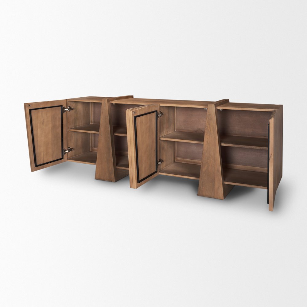 78" Brown Solid Wood Sideboard With Four Doors