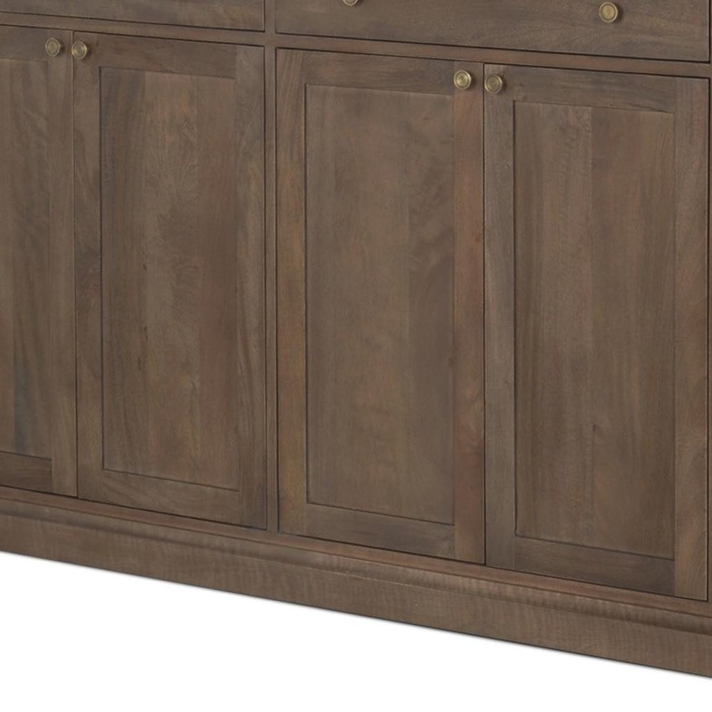82" Brown Solid Wood Three Drawer Sideboard With Six Doors