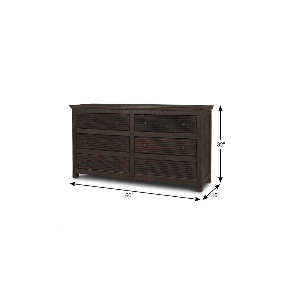 60" Brown Solid Wood Six Drawer Sideboard