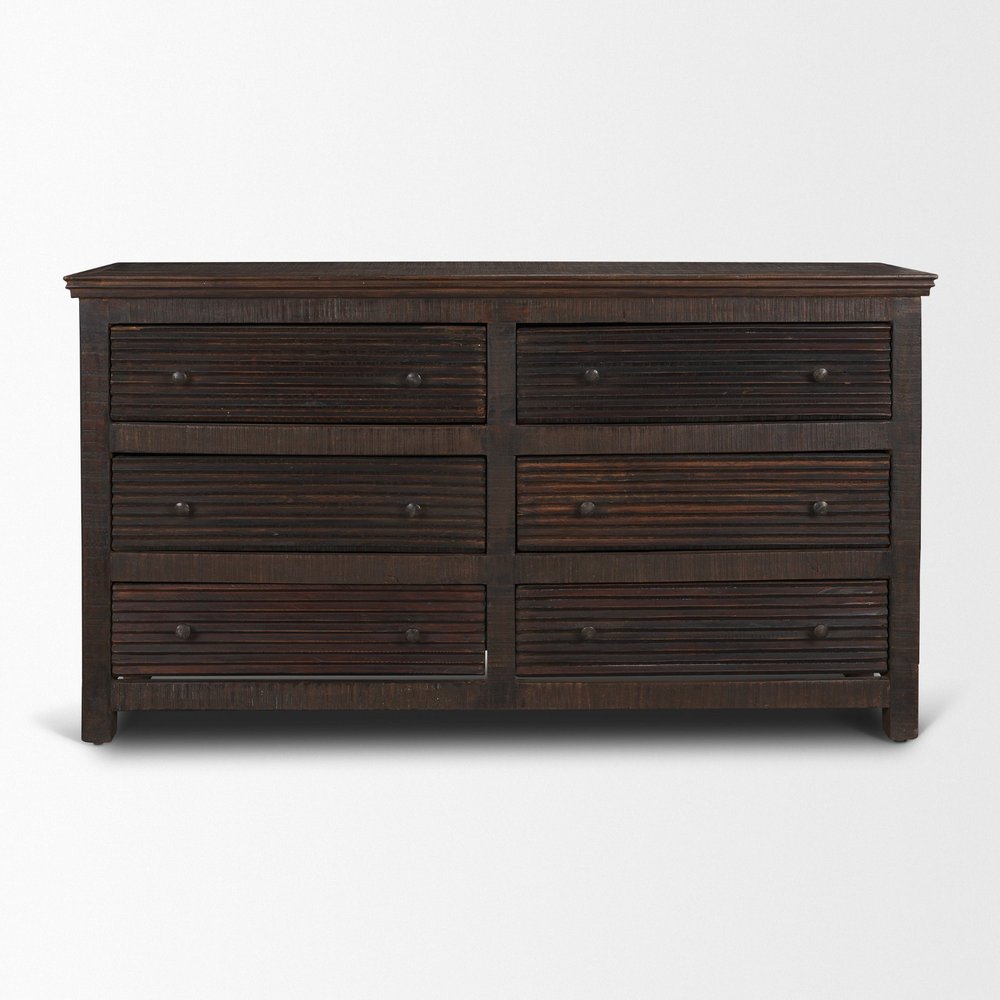 60" Brown Solid Wood Six Drawer Sideboard