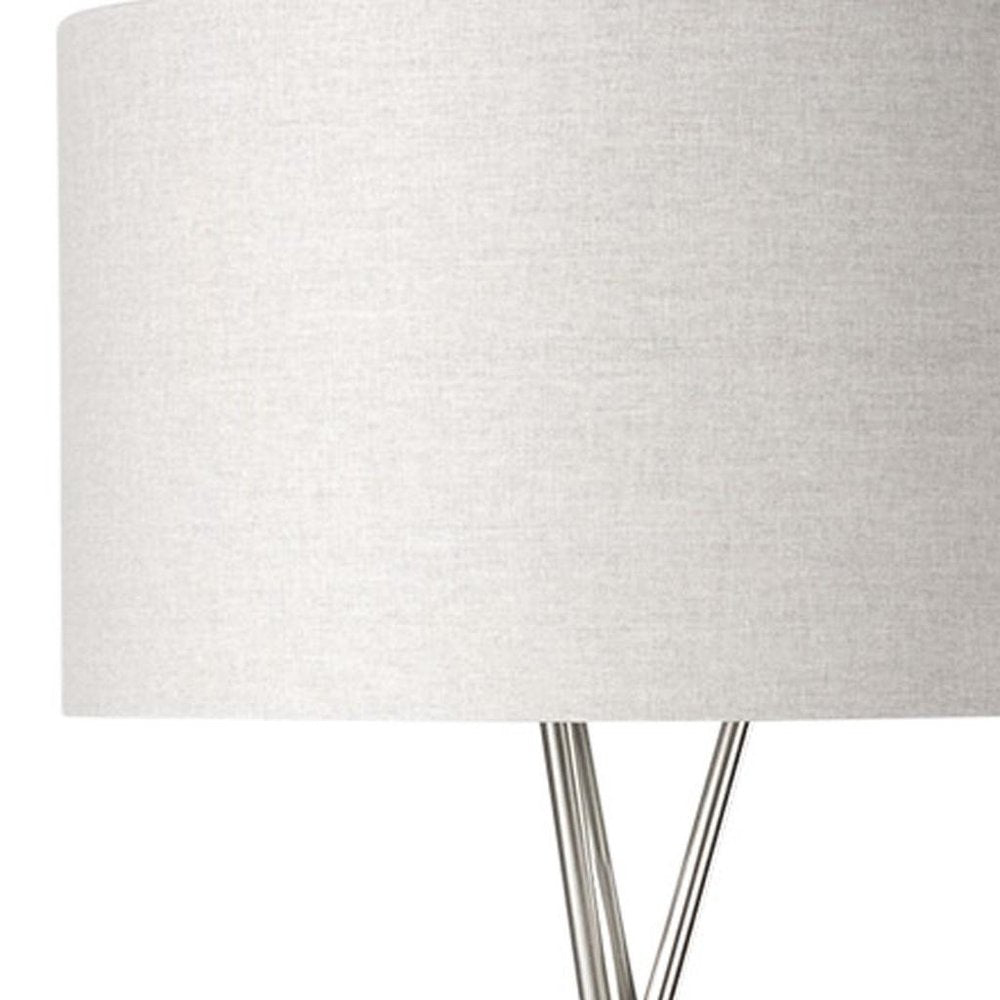 62" Beige Metal Tripod Floor Lamp With Beige Fabric Drum Shade