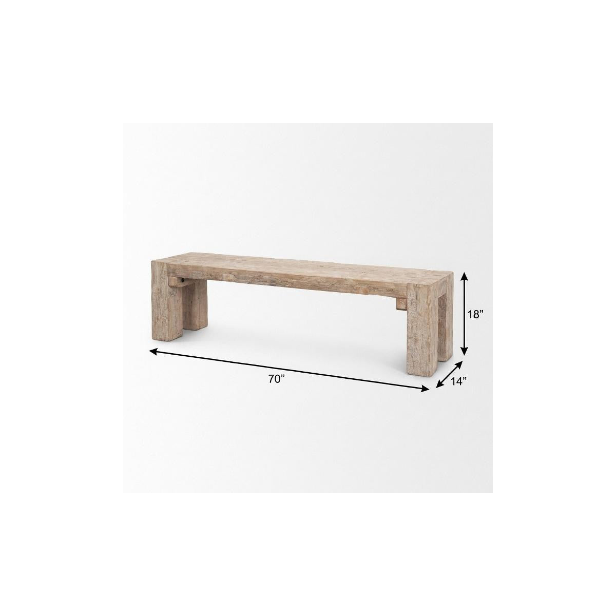 70" Natural Wood Distressed Dining Bench