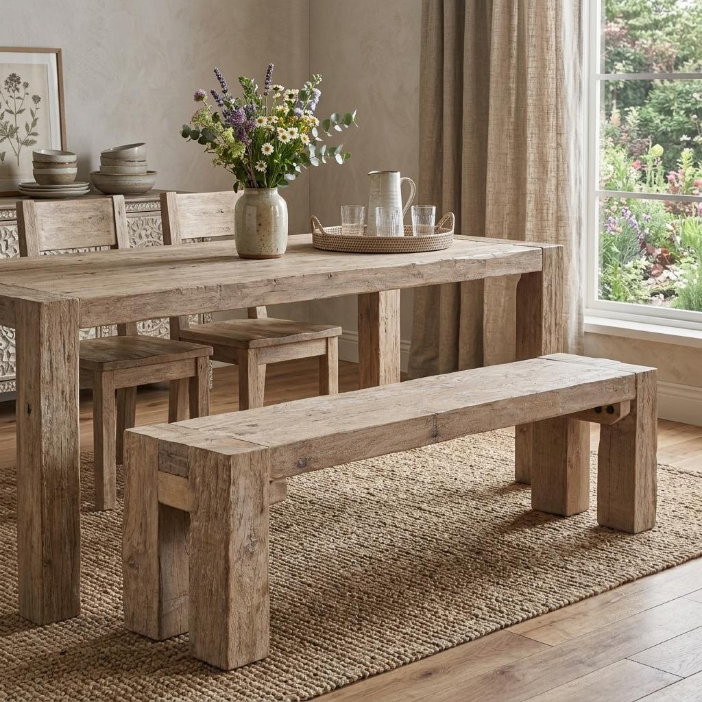 70" Natural Wood Distressed Dining Bench