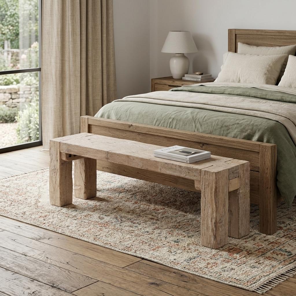 70" Natural Wood Distressed Dining Bench