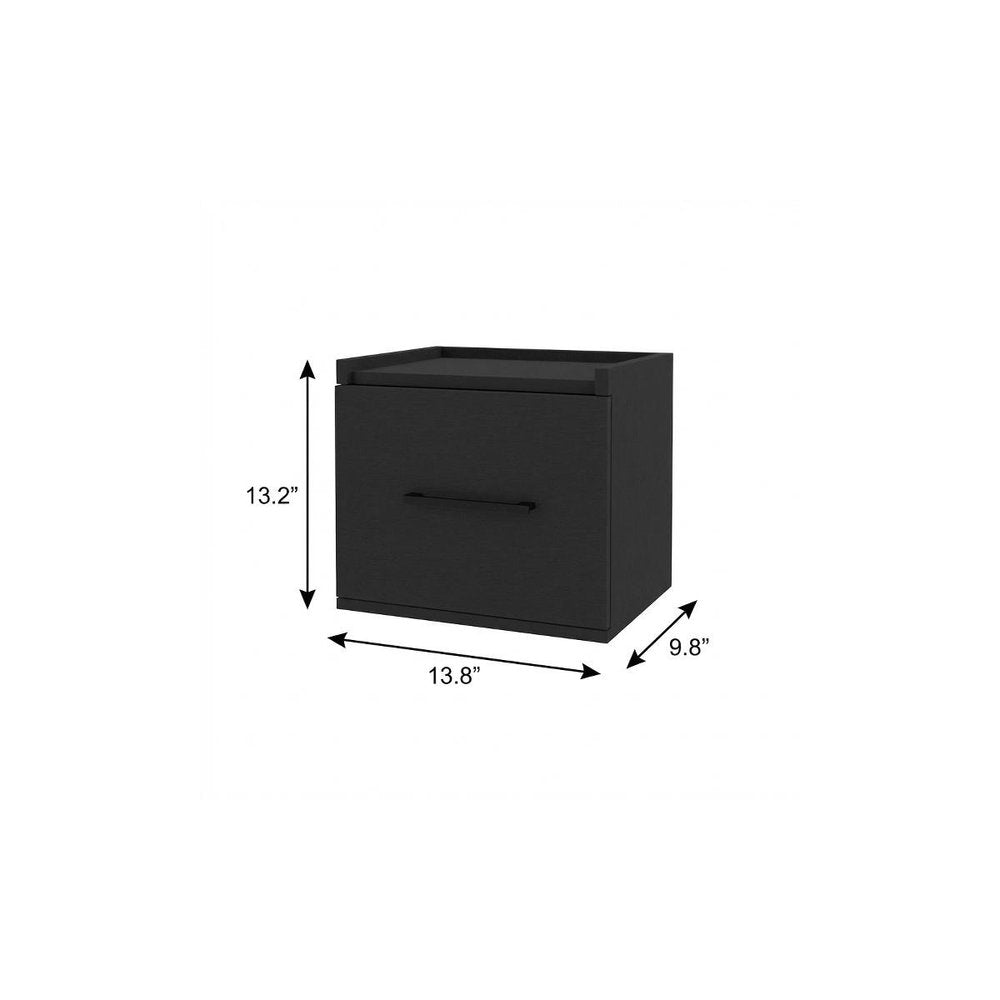 14" Black Wood One Drawer Floating Nightstand